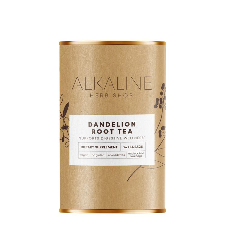 Tube of Alkaline Herb Shop Dandelion Root Tea, 24 tea bags