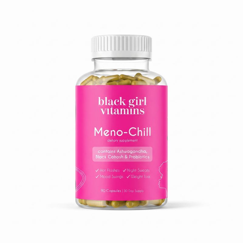 Bottle of Black Girl Vitamins Meno-Chill supplement