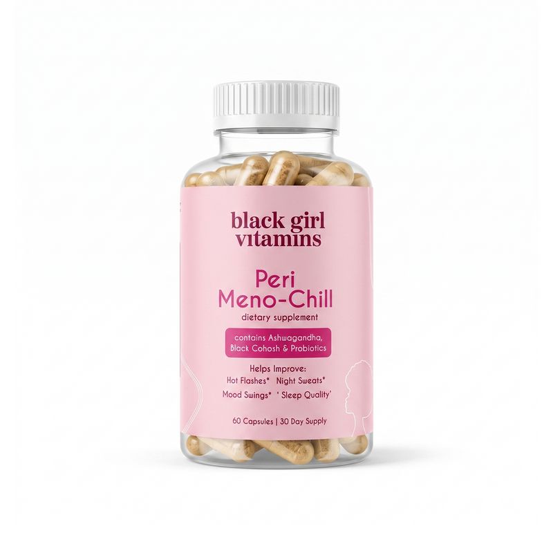 Bottle of Black Girl Vitamins Peri Meno-Chill supplement